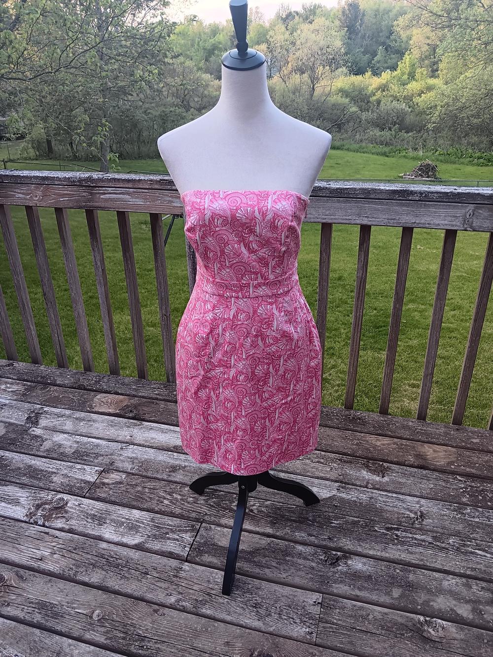 Vineyard Vines Pink Shell Print Strapless Cotton Sheath Dress Size 2 Coastal - Picture 2 of 7